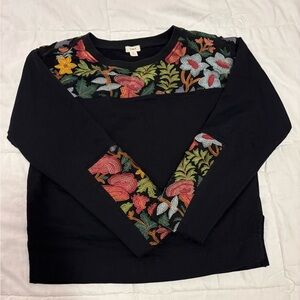 TINY for Anthropologie Phoenix Embroidered Floral Black Sweatshirt
